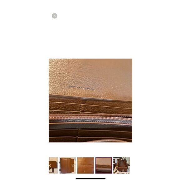 Michael Kors Fulton Carryall Leather Wallet Camel Brown Gold Hardware Classic - Picture 6 of 16